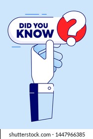 Interesting fact Label. Banner or Sicker in hand with phrase Did You Know, How, Can i Help, Why, What, Where. Helpful template for ask or quiz