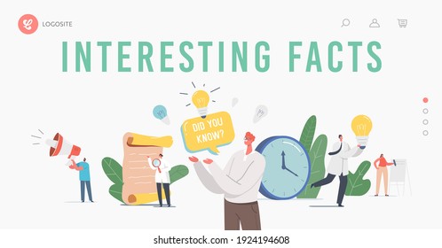 Interesting Facts Landing Page Template. Did You Know Announcement. Tiny Characters with Loudspeaker and Light Bulb Explain of Commercial Promotion, Information. Cartoon People Vector Illustration
