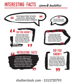 Interesting Facts Speech Bubble Icons. Fun Fact Idea Label. Banner For Business, Marketing And Advertising. Funny Question Logo Sign. Vector Design Element With Hand Brush Strokes Isolated On White. 