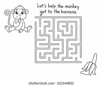 Interesting Funny Maze Game For Kids With Monkey And Banana. Outline