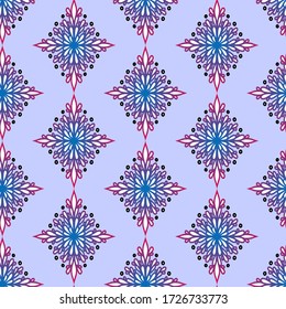 Interesting gradient seamless vector pattern. Bright and cold colored rhomb-like figures on pastel blue background.