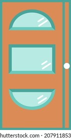 Interesting green door, illustration, vector, on a white background.