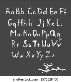 interesting handwritten alphabet, doodle letters vector
