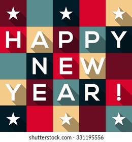 Interesting Happy New Year card - lettering with long shadow and muted Christmas colors