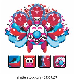 interesting icons and composition with the head clown