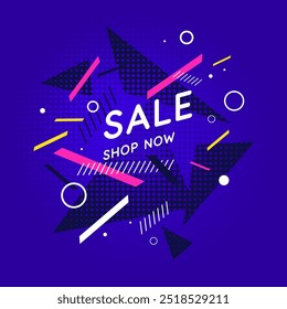 An interesting illustration of geometric shapes. A poster for the sale of goods. The inscription is Sale. An advertising banner to attract attention.