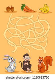 Interesting Labyrinth Maze puzzle game to find the correct way for kids. Vector illustration