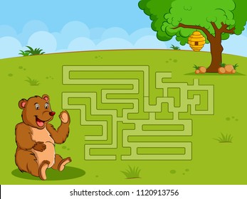 Interesting Labyrinth Maze puzzle game to find the correct way for kids. Vector illustration