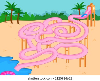 Interesting Labyrinth Maze puzzle game to find the correct way for kids. Vector illustration