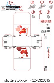 interesting new year print box template paper with a piglet and claus