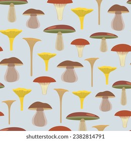 An interesting pattern with various stylized mushrooms