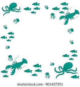 Interesting picture with the various inhabitants of the seas and oceans on white background