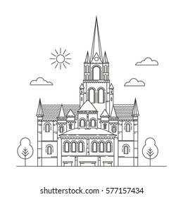 Interesting places Ireland. City. Architecture. Flat trend line illustration. Suitable for travel agencies design template.