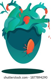 Interesante huella para el corazón de la ropa en un escarabajo