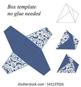 Interesting pyramid box template with floral pattern, no glue needed. Vector illustration.