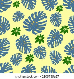 interesting seamless pattern big leaves on yellow background