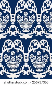 interesting seamless pattern with monogram and a basket of flowers