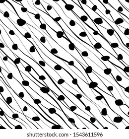 Interesting seamless pattern random dots, twist lines. Irregular texture. Background for design wallpaper, wrapping paper, gift wrapper, notebook, packaging, interior, print, cover, package, textile