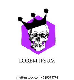Interesting skull vector. Painted, bright and attractive. Hand drawn with hatching