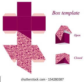 Interesting square box template with lid and seamless pattern. Vector illustration.