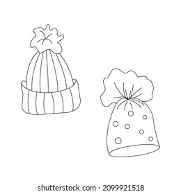 Interesting style of a winter hats. Vector outline illustration. Suitable for use as a technical drawing, for the fshn industry, on sites, in the form of icons, for children's books and coloring pages