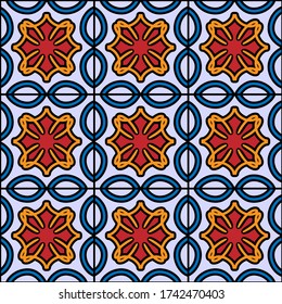 Interesting tile-like seamless vector pattern. Bright and vibrant colors. 
