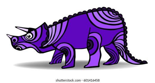 Interesting triceratopr purple. Drawn dinosaur for children's illustration