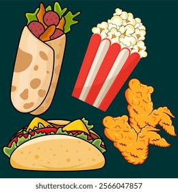 Interesting Unique Detailed Popcorn Color Art Illustration