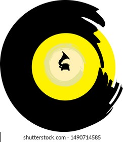 Interesting vinyl disc design, logo, symbol, icon with a gramophone in middle