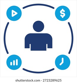 Interesses Estilo de ícone azul plano