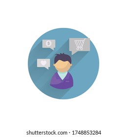 interests flat icon. avatar with interests colorful flat icon with long shadow.