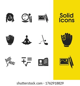 Interests icons set with math, reading and design elements. Set of interests icons and cosmetics concept. Editable vector elements for logo app UI design.