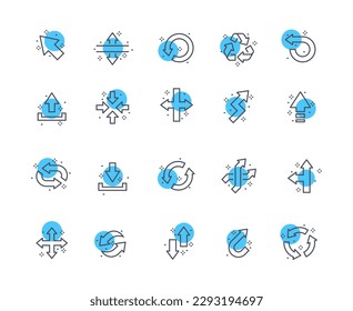 Interface arrows icons color set. Direction and navigation. Graphic elements for website. Crossroads and cycle, recycling and reuse. Cartoon flat vector illustrations isolated on white background