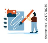 interface art UI and UX designers create functional web interface designs for websites and mobile apps. Concept of digital wireframing process. Orange and blue flat vector illustration