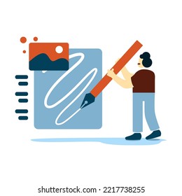 interface art UI and UX designers create functional web interface designs for websites and mobile apps. Concept of digital wireframing process. Orange and blue flat vector illustration