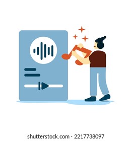 interface audio UI and UX designers create functional web interface designs for websites and mobile apps. Concept of digital wireframing process. Orange and blue flat vector illustration