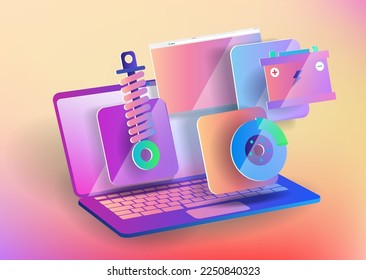 La interfaz del sitio web de la tienda de piezas automáticas en la pantalla de la etiqueta. Bandera de vectores