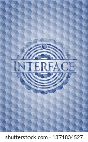 Interface blue emblem with geometric pattern.