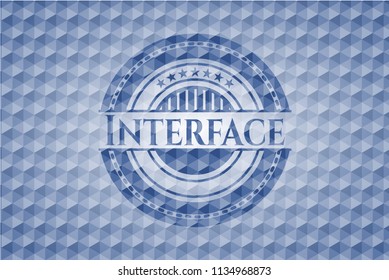 Interface blue polygonal badge.