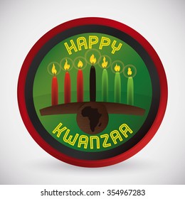 Interface button with traditional kinara and lighted candles for Kwanzaa.