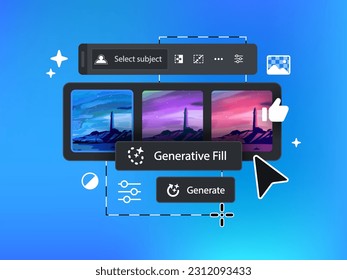 Interface buttons of generative AI tool. Vector illustration.
