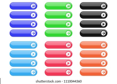 Interface buttons. Set of colored oval icons with arrows. Vector illustration isolated on white background