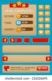 Interface buttons set for games or apps. Vector illustration. Easy to edit. Isolated on blue