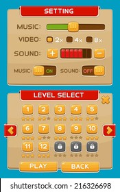 Interface buttons set for games or apps. Vector illustration. Easy to edit. Isolated on blue