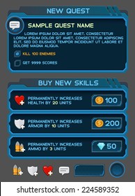 Interface buttons set for space games or apps. Vector illustration. Easy to edit. Isolated on gray