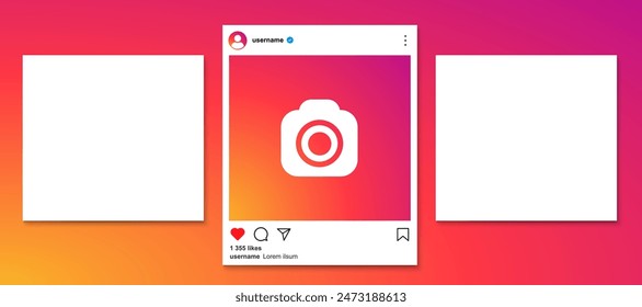 Interface carousel post on social network, social media slider photos frame mockups design concept, instagram notification icons, instagram feed post mock up for smartphone and scroll frame pages