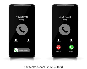 The interface of a cell phone, handphone, or smartphone. Screen display of smartphone calls, or incoming calls and active calls. Phone vector illustration