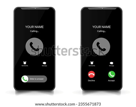 The interface of a cell phone, handphone, or smartphone. Screen display of smartphone calls, or incoming calls and active calls. Phone vector illustration