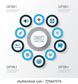 Interface Colorful Icons Set. Collection Of Rocket, Volume, Deadline And Other Elements. Also Includes Symbols Such As Options, Add, Fold.