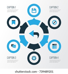 Interface Colorful Icons Set. Collection Of Forbidden, Note, Options And Other Elements. Also Includes Symbols Such As No, Mark, Bookmark.